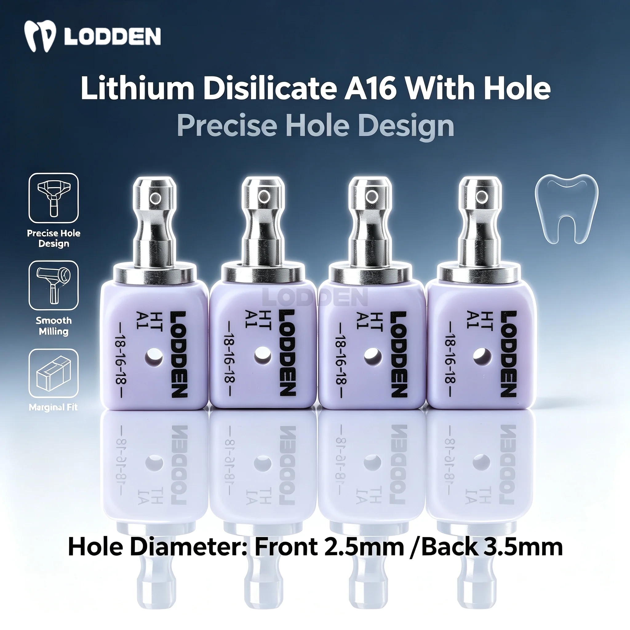 Lodden Lithium Disilicate Blocks A16 With Hole Glass Ceramic Cubes CAD/CAM LT/HT Veneer A1 A2 A3 Materials Glass Ceramics