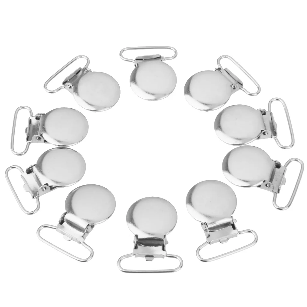 10 Round Shape Pacifier Suspender Clips Holder Crafts w/ Plastic Insert 2.5cm