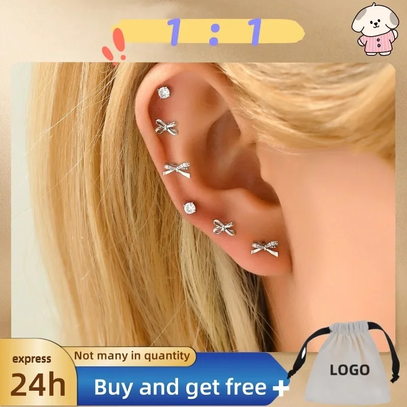 

Простая корейская версия, милые серьги с инкрустацией цирконом для женщин, индивидуальный бант-бабочка, нишевые дизайнерские серьги