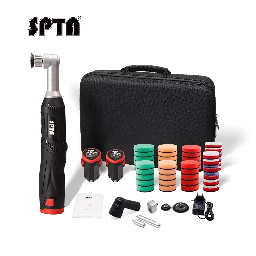 

SPTA Cordless Mini Car Polisher,12V Micro Cordless Scratches Killer RO/DA Mini Car Polisher for polishing, Sanding and Cleaning