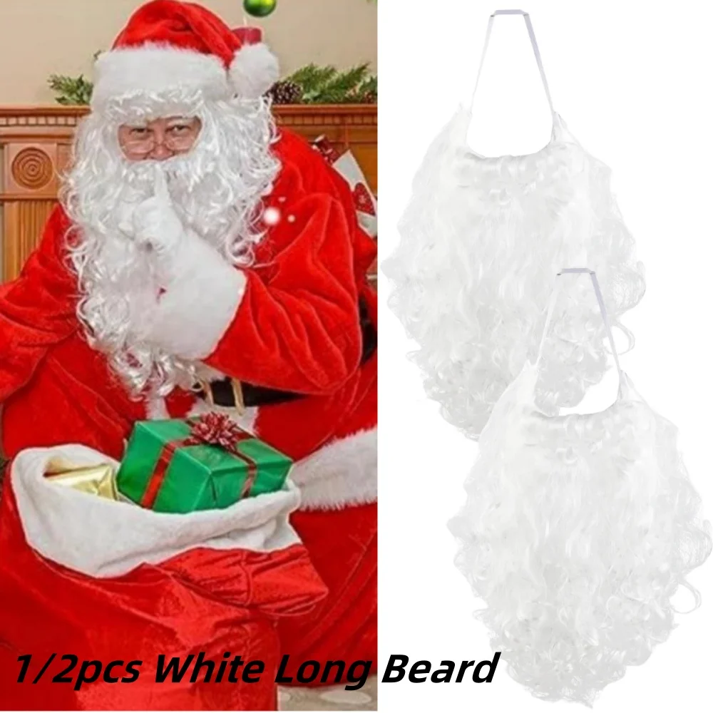 

1/2PCS Synthetic Santa White Wavy Long Fake Beard with Elastic Band for Christmas Costume Party,Adults Cosplay Accessories