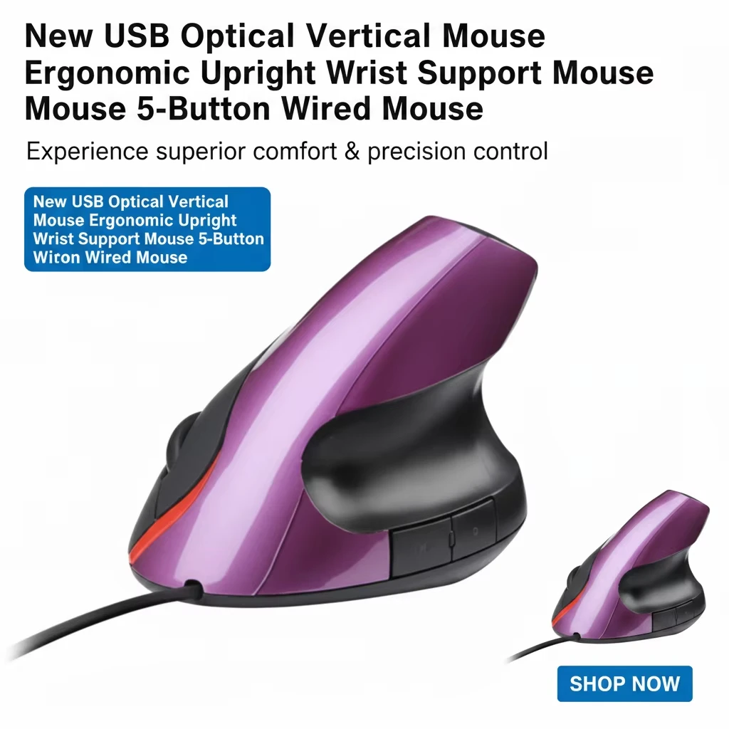 Ergonomic USB Wired Optical Vertical Mouse Handshake Design Computer Office Mouse Reduces Wrist Pain For PC Computer Laptop