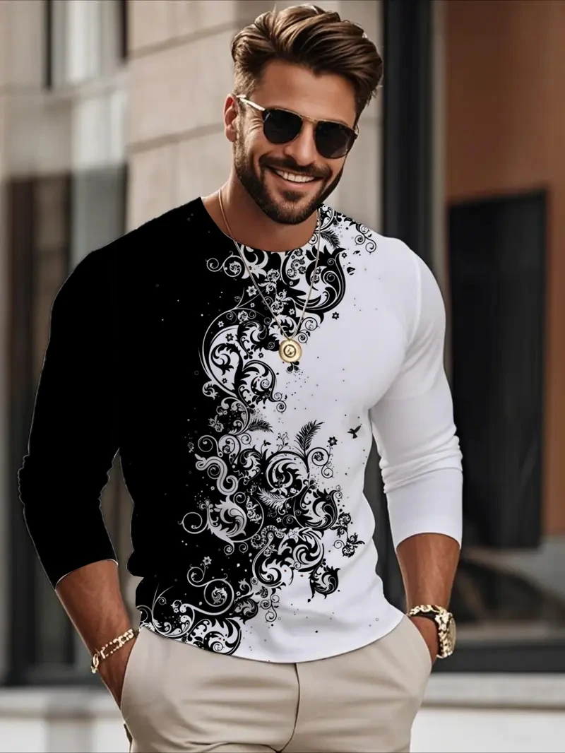 

Vintage Men's T Shirt Long Sleeve Cotton Top Tees Castrol Oil Graphic 3D Print Motorcycle T-shirt Oversized Loose Comfortable