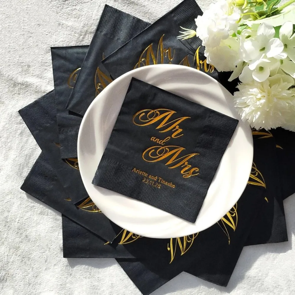 50 pcs Elegant Personalized Cocktail Napkins - Customizable for Weddings, Parties & Special Occasions, Wedding napkinsa