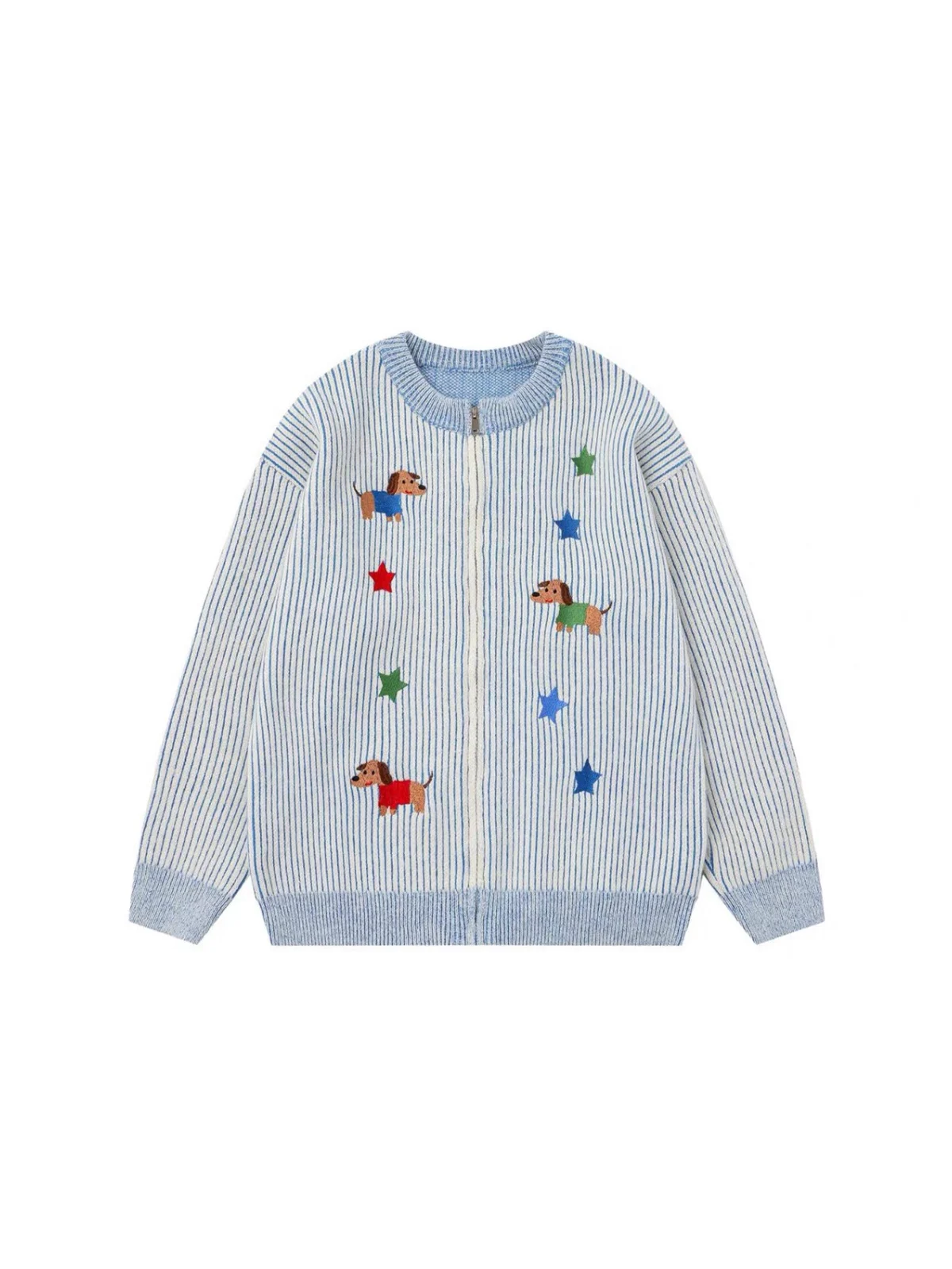 

Retro American Cartoon Embroidered Knitted Open Cardigan Loose Fit ex Autumn Winter New Sle Faionable Sweater Jaet