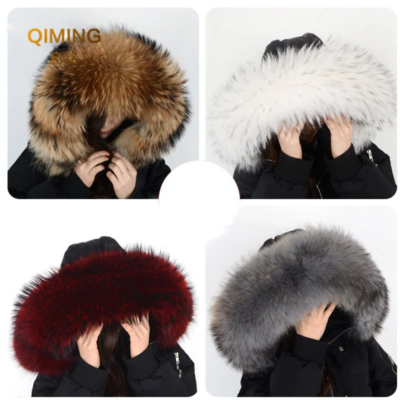 Winter Coat Female Neck Cap Long Warm Genuine Fur Scarf Big Size 100% Neck scarf Fur Collar Real Raccoon Fur Women Scarves L44