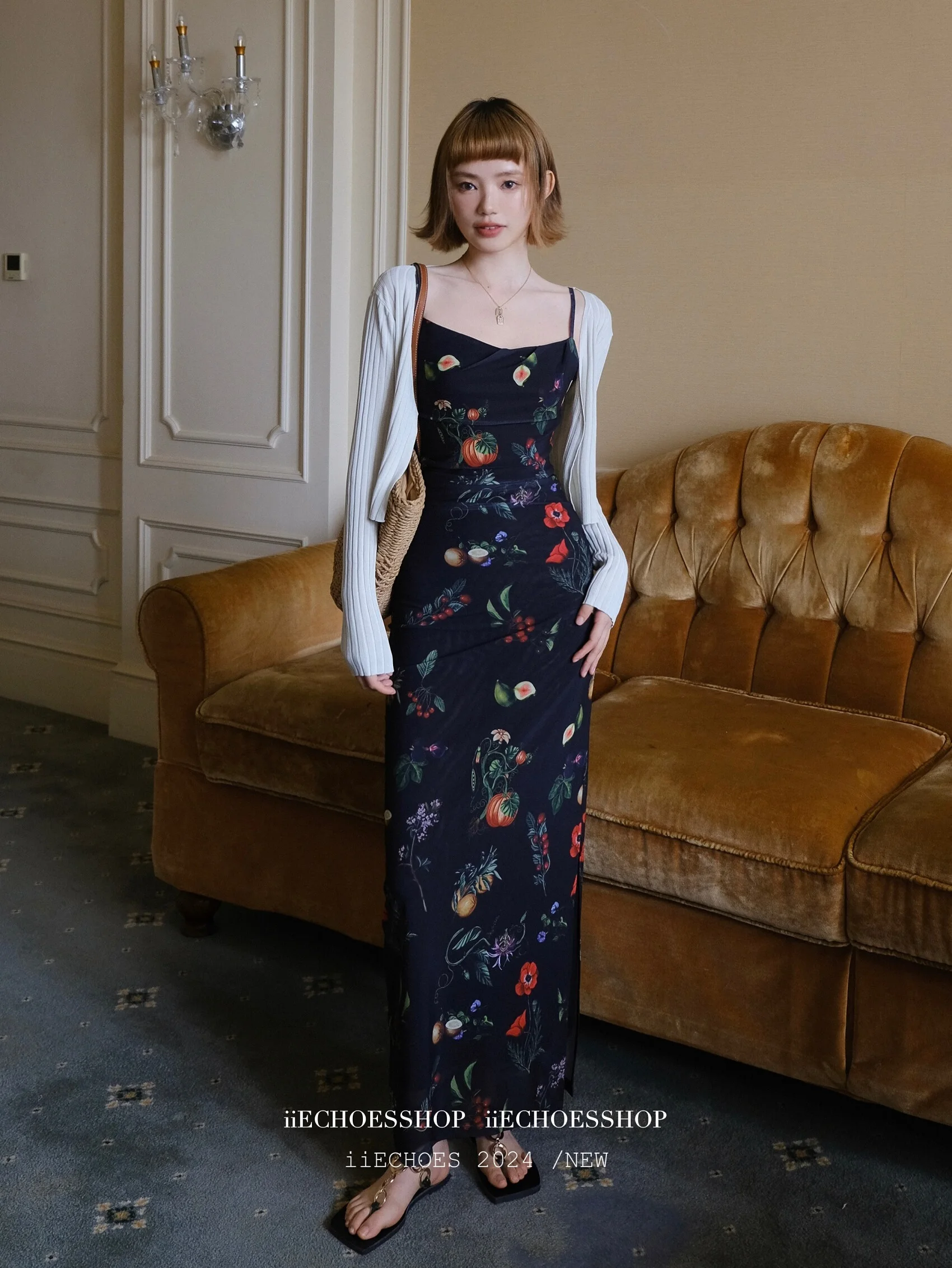 

Elegant Long Floral Print Halter Dress Women's Summer Slimming Vintage Style Midi Dress Casual Comfortable Polyester Gown