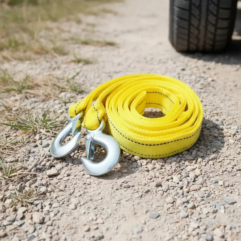 1pcs 4M Heavy-Duty 5-Ton Tow Strap: Off-Road Design Car Tow Cable with Hooks for Emergency Vehicle Recovery