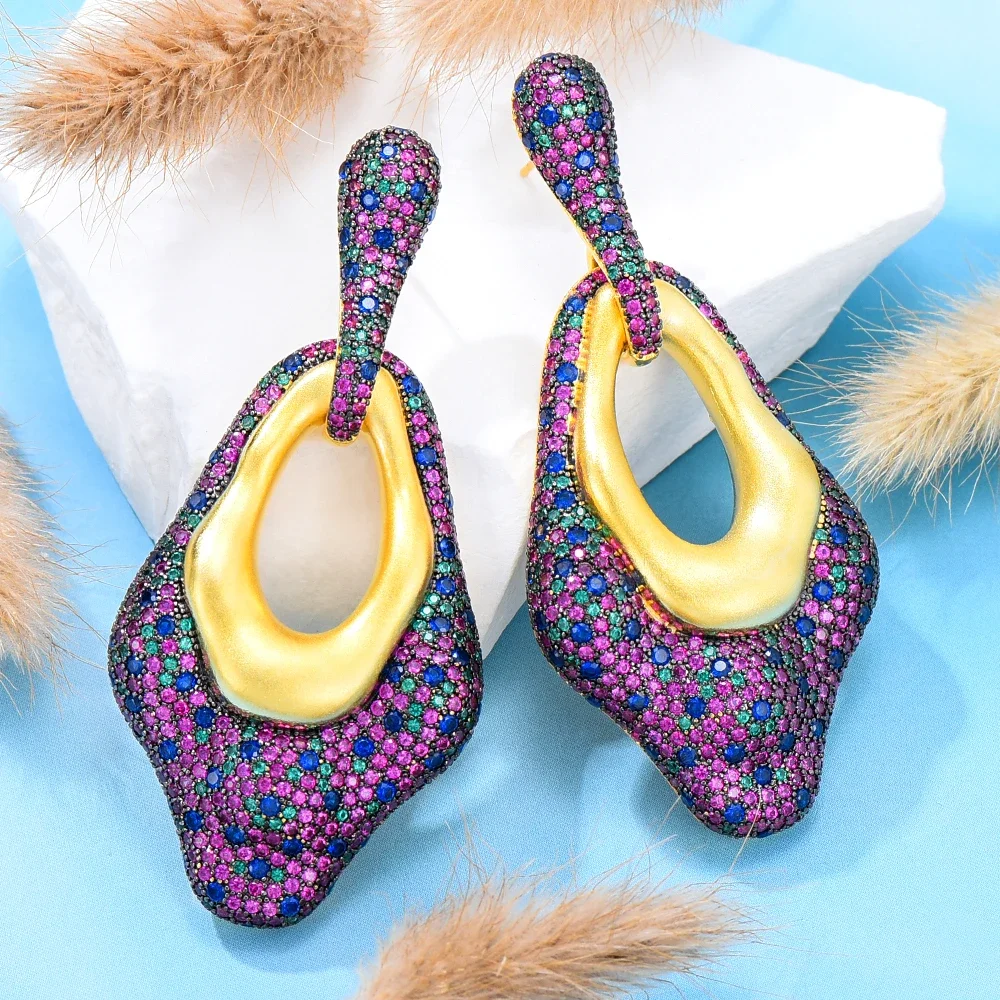 

Jimbora New Dubai Style Luxury Big Pendant Earrings For Women Wedding Engagement Party Show Indian Original Design Fashion CZ
