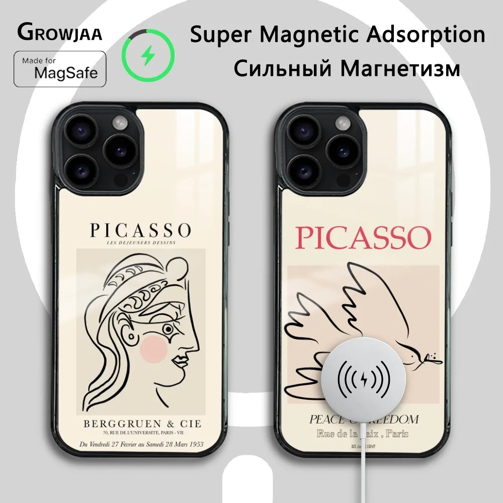 P-Picasso Abstract Art Painting Phone Case For iPhone 16 15 14 13 12 11 Pro Max Plus Mini Magsafe Mirror Wireless Magnetic Cover