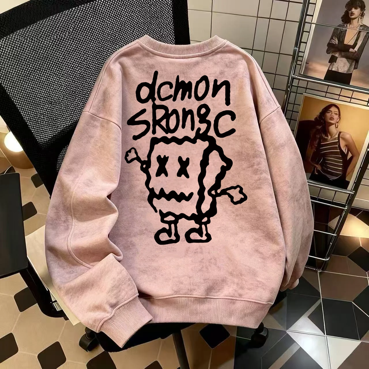 

Thiened Fce Hoodie round Ne Tie Dye Warmth Youth Faion Autumn Winter Brand Outlet Loose Fit Long Sve Color