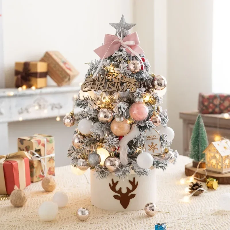 Diy Artificial Christmas Tree with LED Mini Desktop Pine PVC Christmas Decoration 2023 New Year Tree Christmas Ornaments 45/60cm