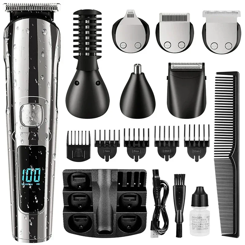 6 IN 1 Multi Grooming Kit For Men Rechargeable Beard Shaver Cordless Trimmer Hairs Cutting Clippers Body Ear Nose Hair Groomer