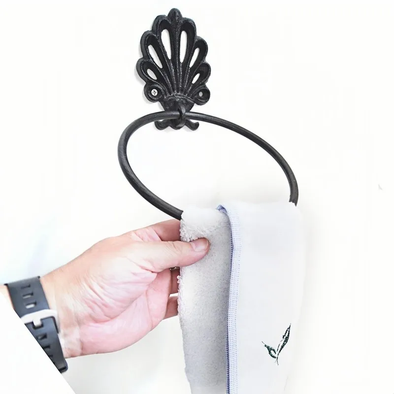 

A41I Hand Towel Holder For Bathroom Wall Mounted Round Design Rustic Style Hand Towel Ring Rack For Farmhouse