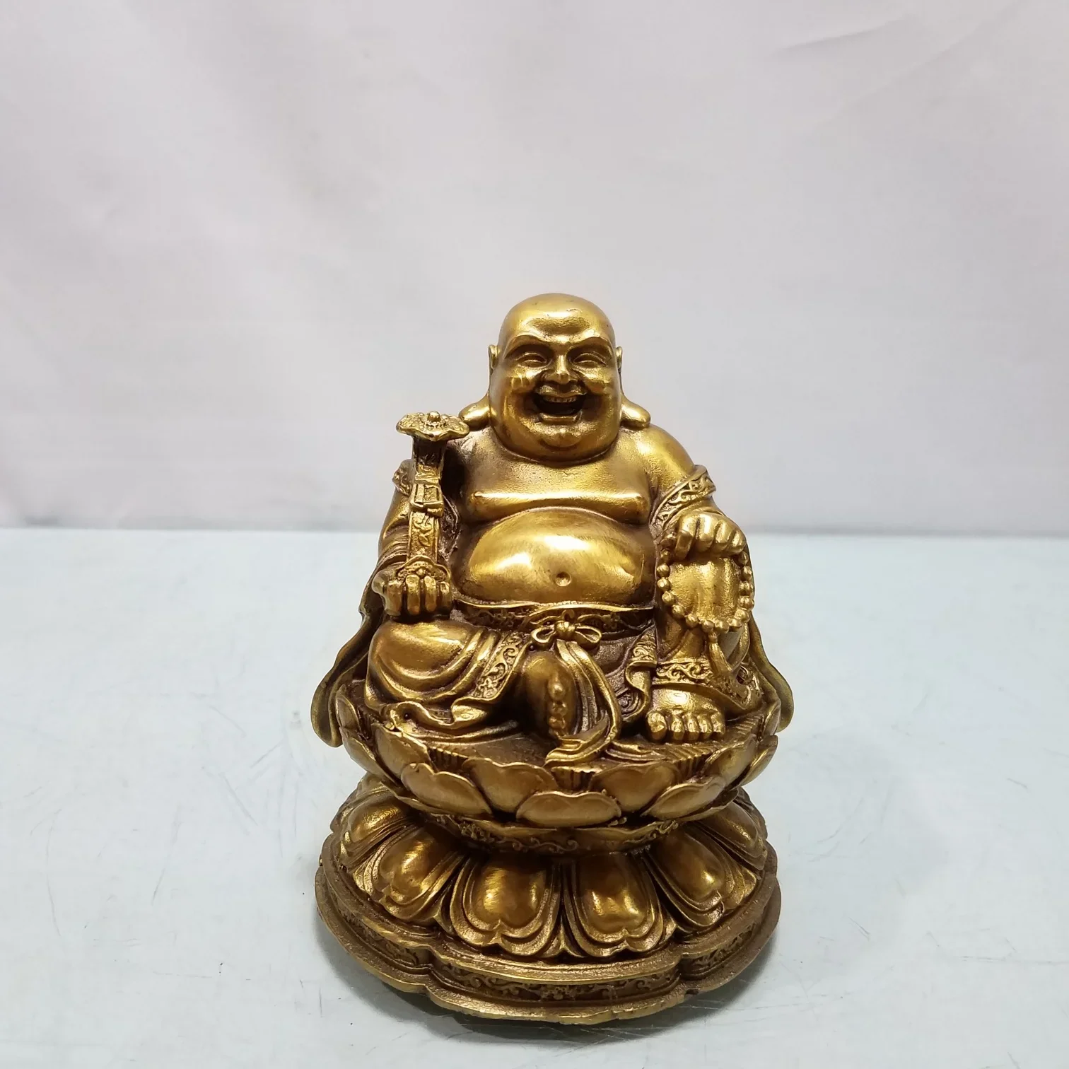 Full Copper Brass Lucky Maitreya Ornament Big Belly Laughing Buddha Attracting Wealth Buddha Household Statue