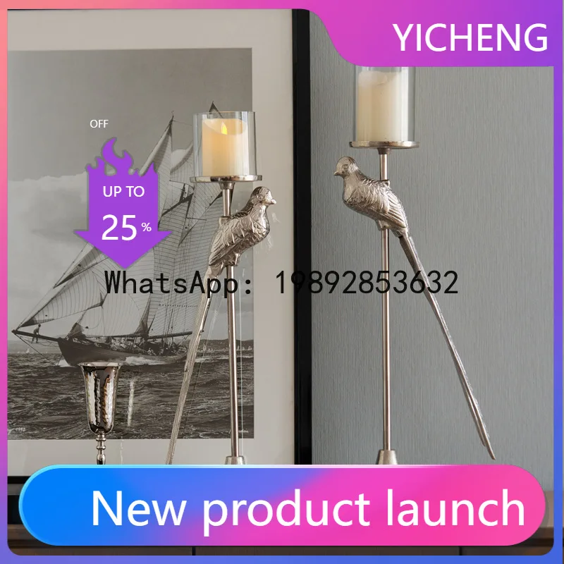 

PYJ Creative Aluminum Silver Bird Shape Sculpture Glass Candle Holder Ornament Model Room Commercial Home Tabletop