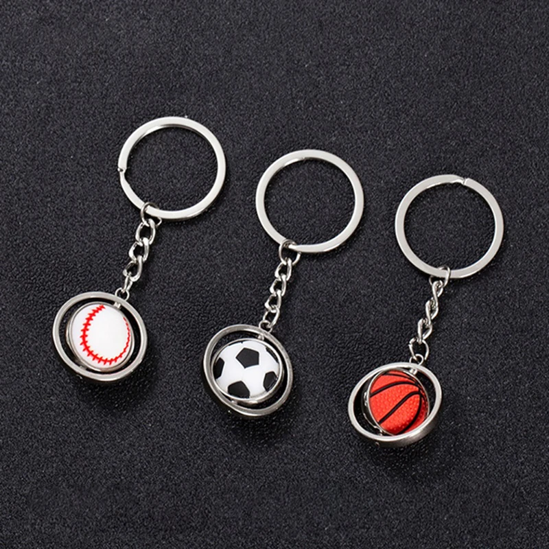 Rotating Mini Ball Keychain Basketball Football Golf Rugby Baseball Sport Key Ring Pendant Car Bag Metal Ball Ornament Boys Gift