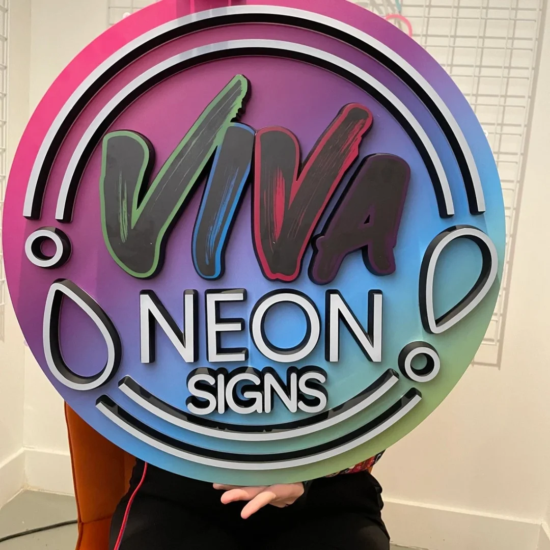 NEON Light SIGN, CUSTOM Neon Sign, 3d Acrylic Sign, Business Logo Sign, Personalized Business Growth Round Acrylic 3d Metal Sign