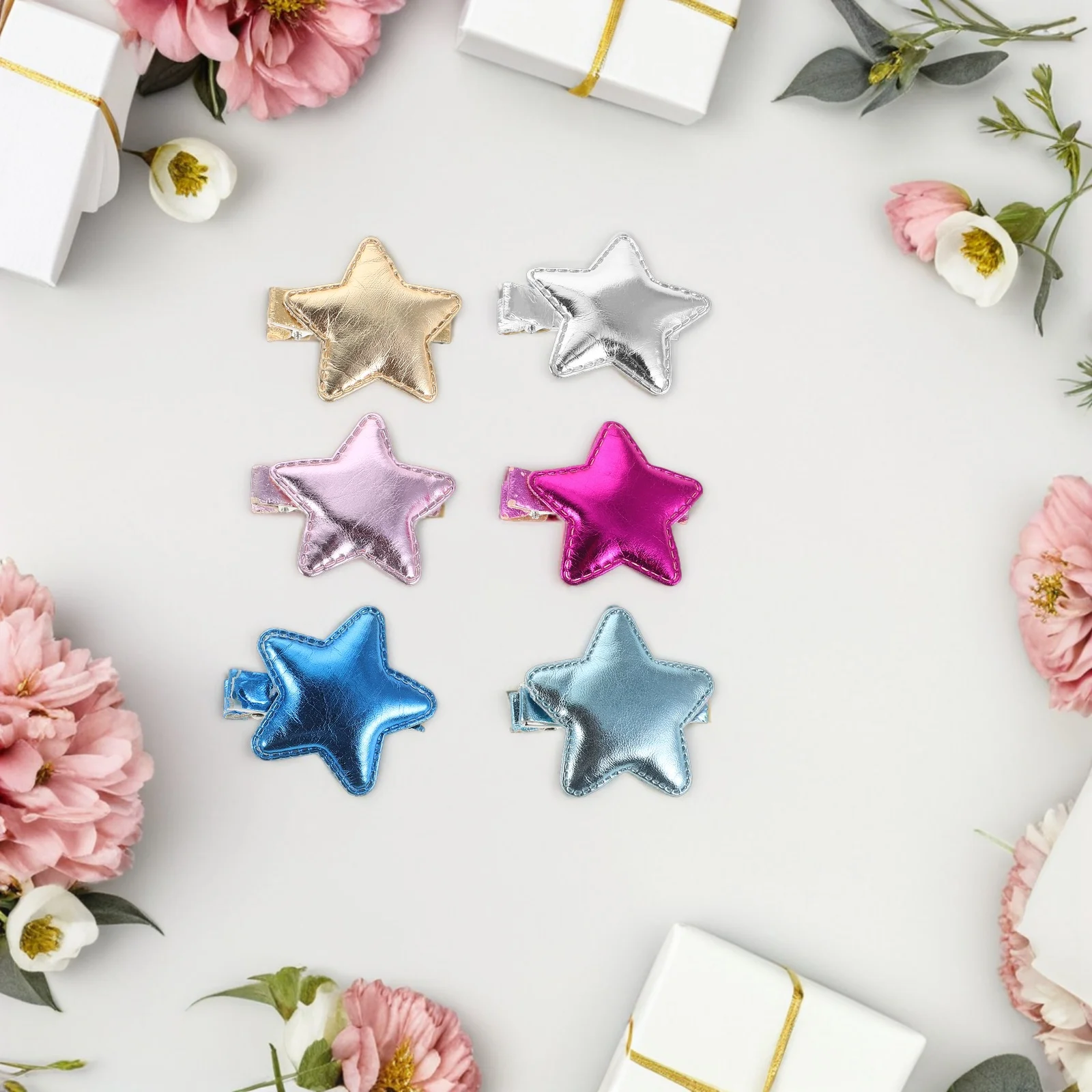 12 Piezas de Pinzas para el Cabello con Forma de Estrella, Brillantes, de PU, para la Escuela, Fiestas, Uso Diario, Accesorios para el Cabello