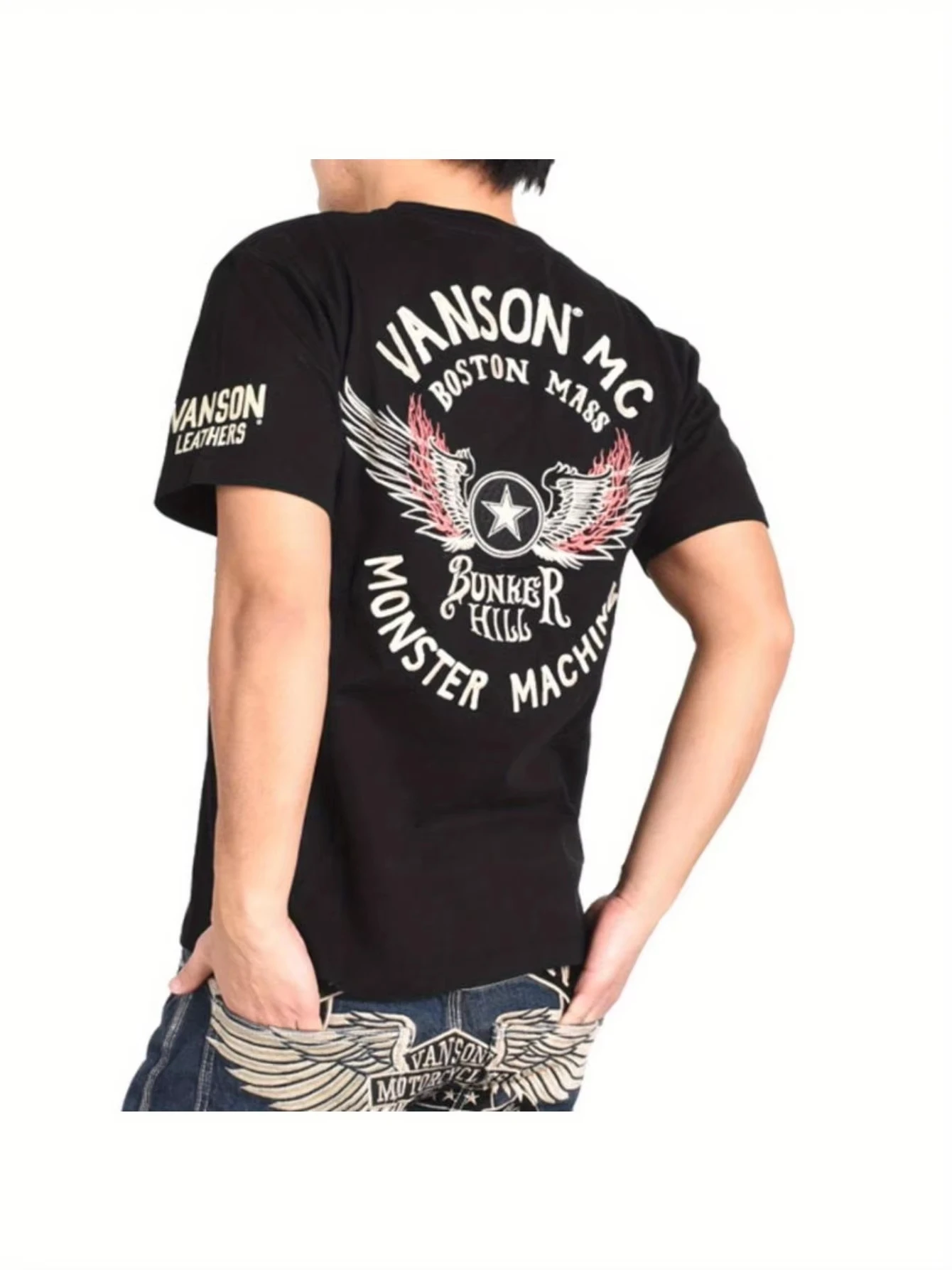 2026 Men's Oversized T Shirt Vintage Biker Wing Star Graphic Print Short Sleeve Cotton Unisex Tee