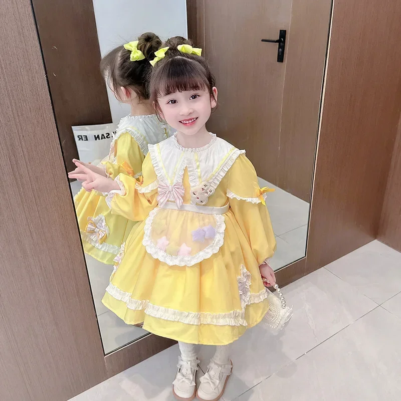 Spanish Dresses for Children Lolita Baby Girl Elegant Yellow Dress Princess Kawaii Clothing Girls Birthday Party Ball Gown Eid