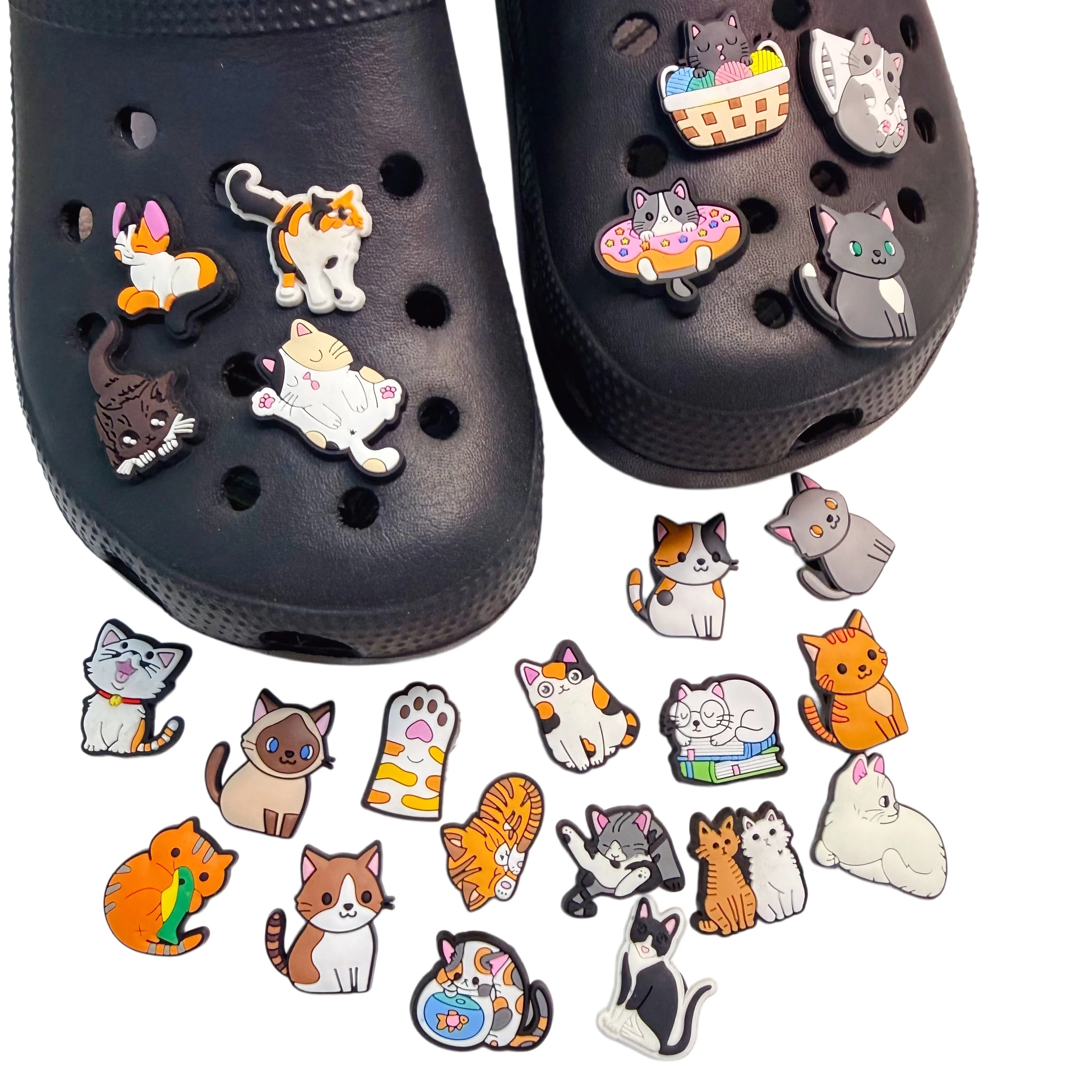 Wholesale 24-100Pcs Donut Cat Shoe Buckle Accessories Pet Animal Adult PVC Garden Sandal Charms DIY Wristband