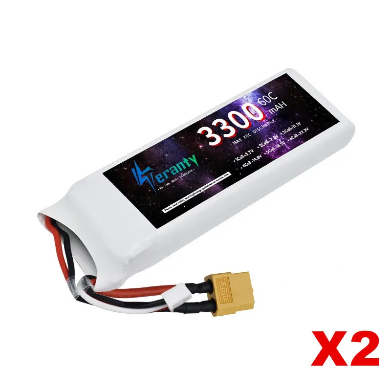 PYLRC TERANTY 3300MAH 60C 7.4V 11.1V 14.8V 22.2V Lipo-Akku für RC-Auto, Drohne, Quadcopter, Boot, 2S 3S 4S 6S, 2 Stück wiederaufladbare Batterien 9