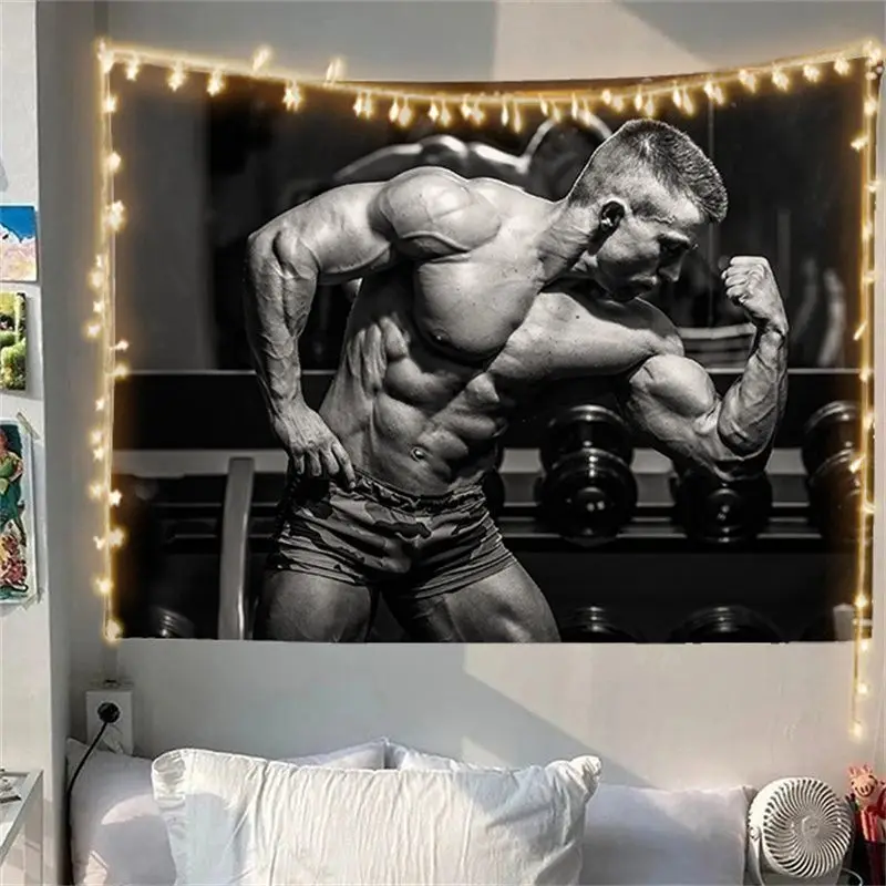 VIKAMA Bodybuilder Gym Poster Horizontal Tapestry Wall Hanging for Room Decor Cozy Retro Aesthetic Unique Home Decor