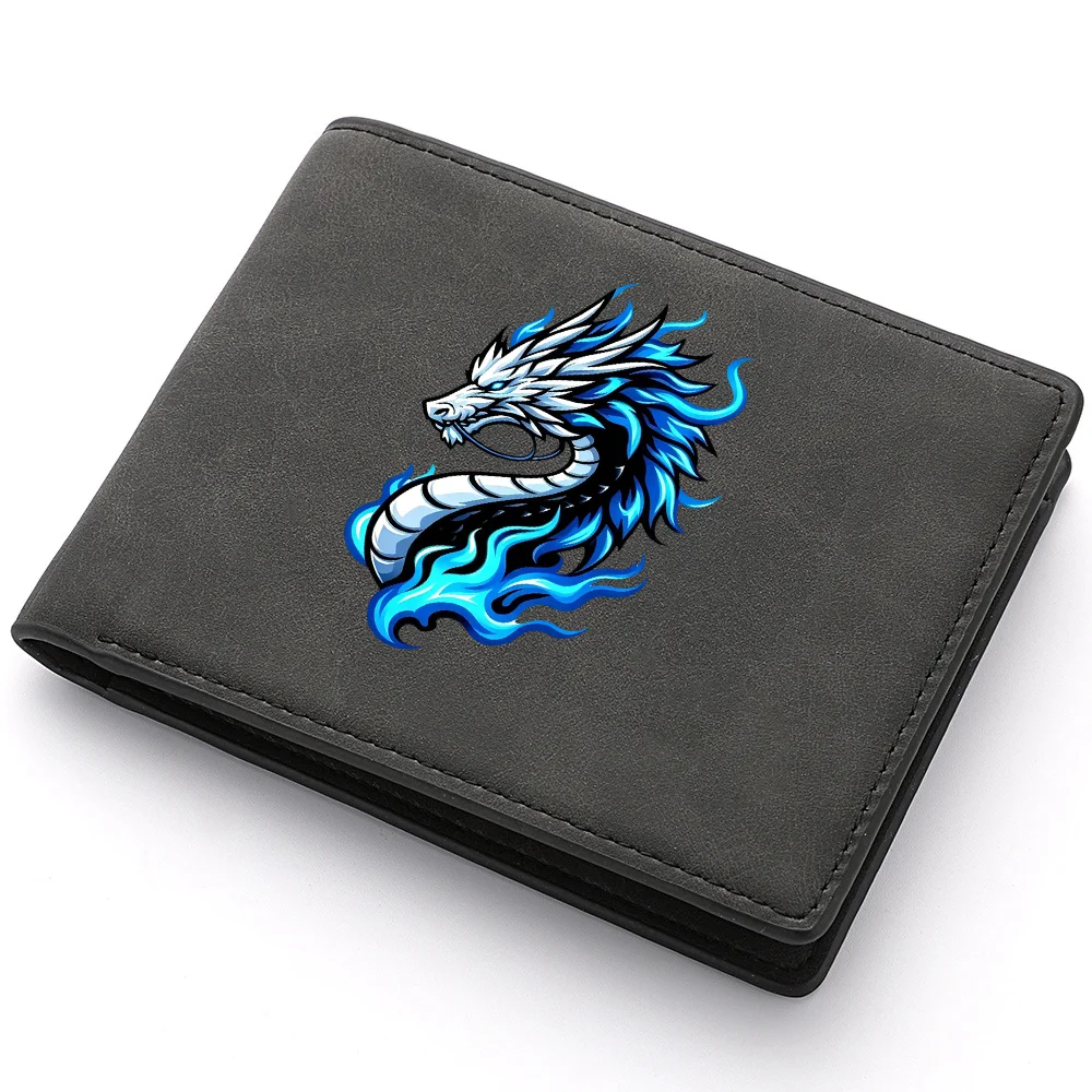 Blue Flame Dragon Retro PU-Leder Herren-Geldbörse mit mehreren Kartenfächern für den täglichen Gebrauch