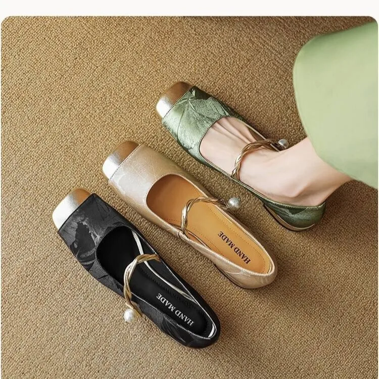 2024 Retro Women Ballet Flats Fashion Elegant Shallow Square Toe Shoes Ladies Outdoor Dress Flats Mary Jane Shoes