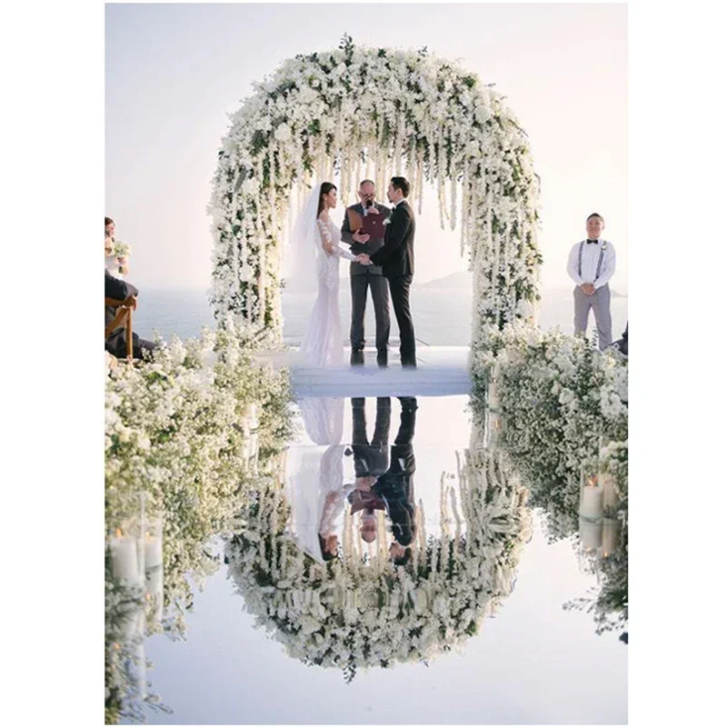 10M/32.8ft Mirror Carpet Wedding White Paint Mirror Paper T-stage Show Stage Background Decoration White Mirror Surface Carpet