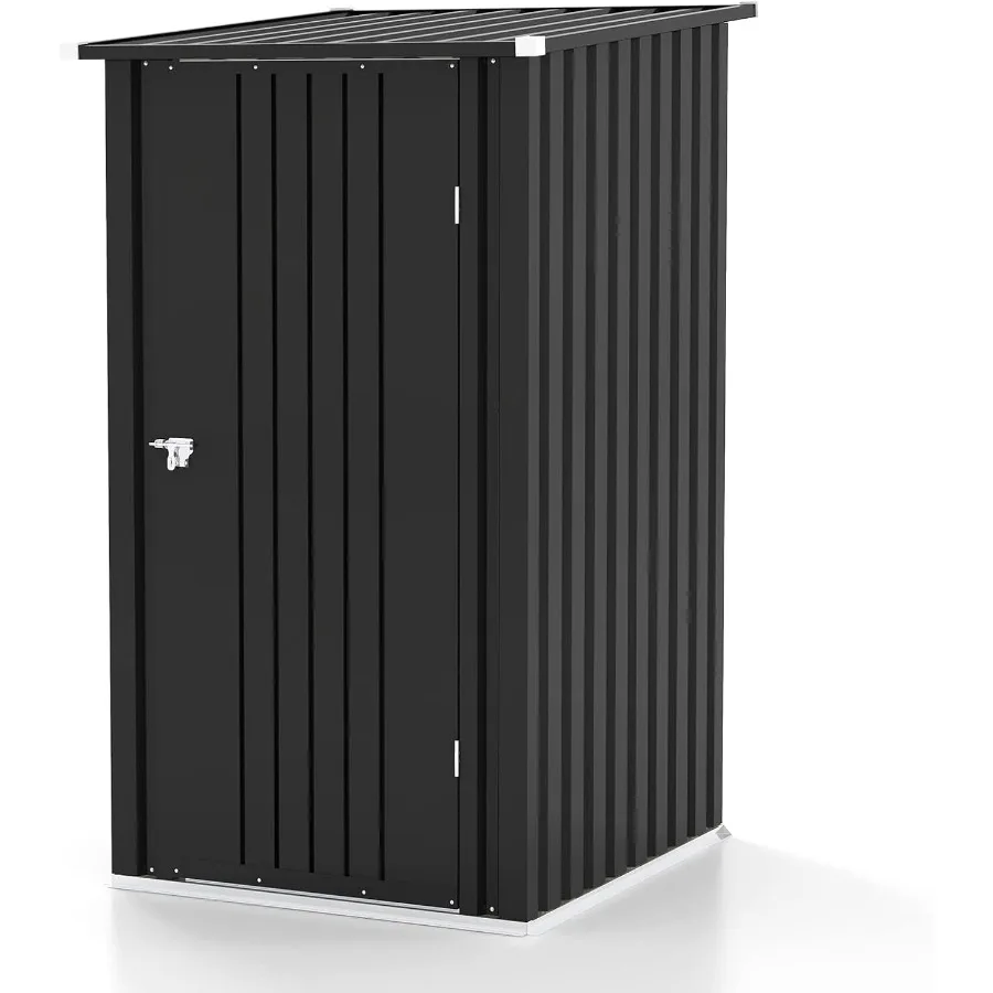 Feet Metal Storage Shed, Small Patio Tool Shed with Sloping Roof and Lockable Door, Outdoor Garden Steel Shed for Backyard, Law