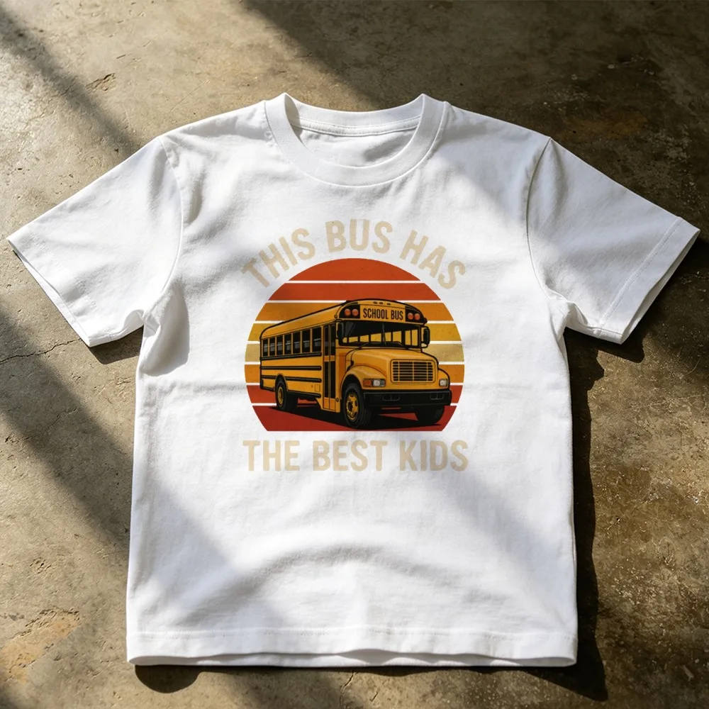 This Bus Has The Best Kids School Bus Driver Graphic Men White T Shirt Retro Sunset Style Summer Transportation Worker Gift