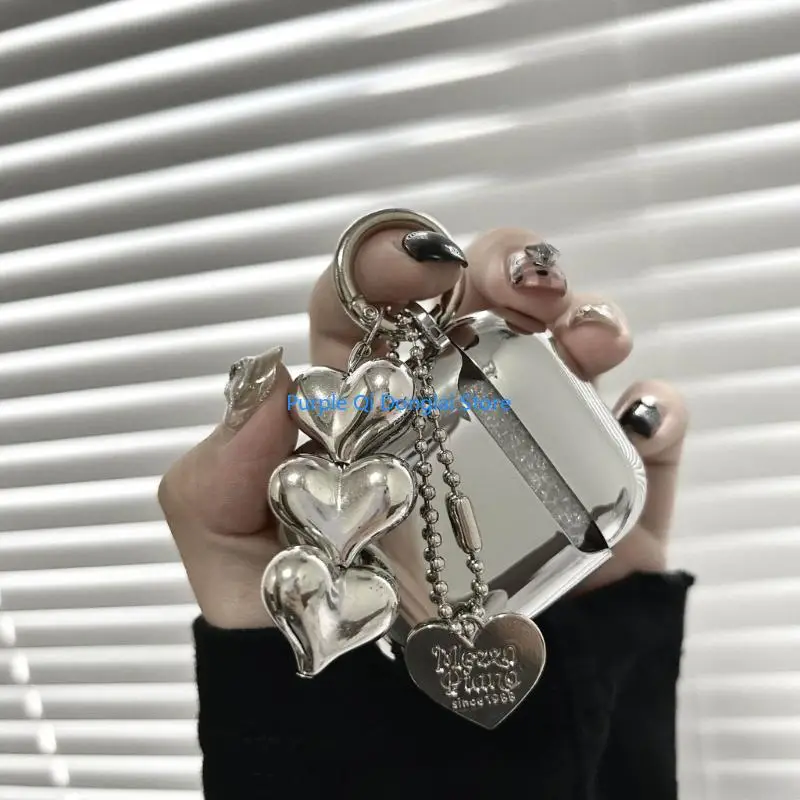 L21E Y2K Heart Pendant Keychain Pendant Alloy Material Silver Color Bag Jewelry
