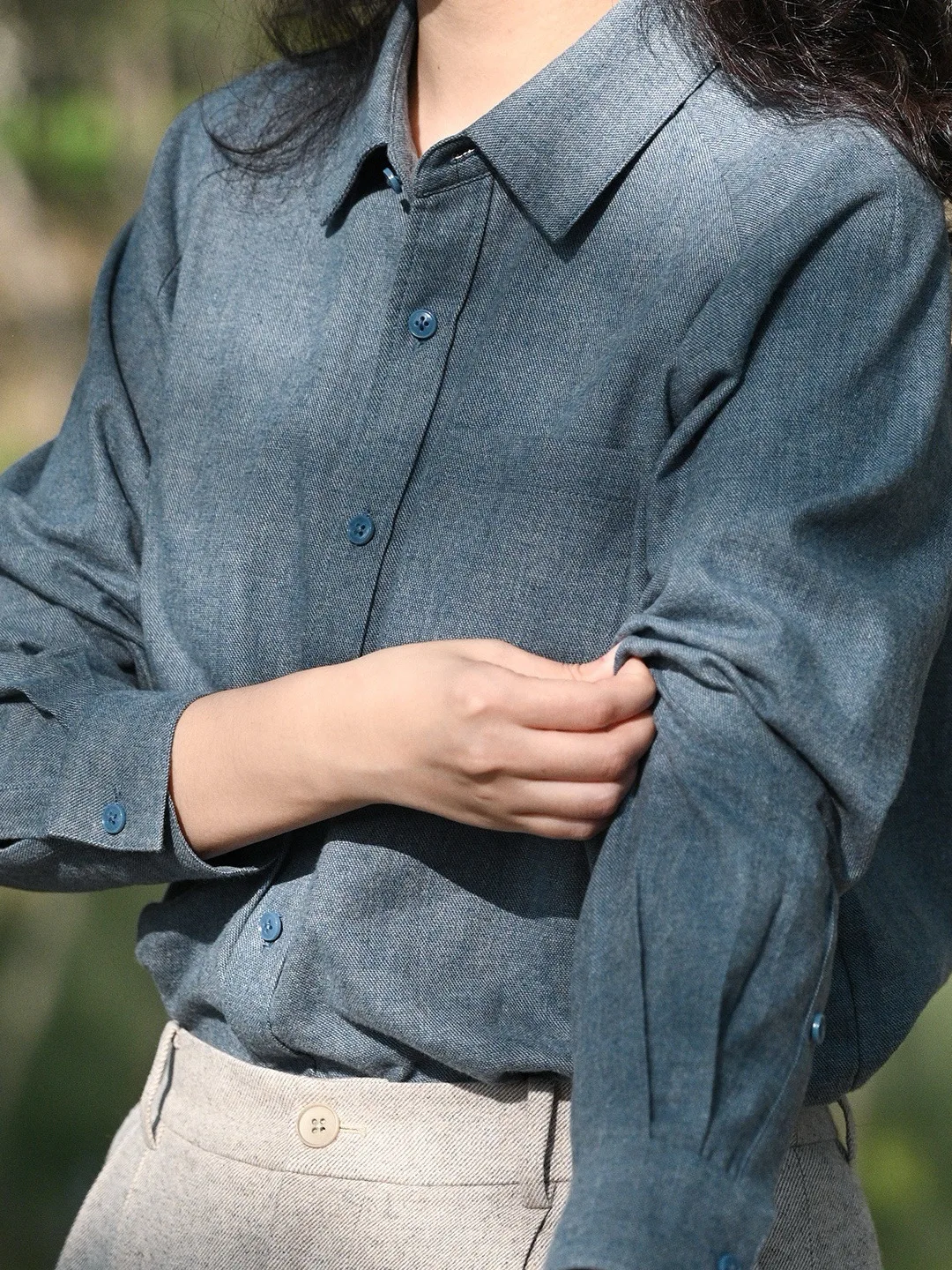 

Pure Cotton Plaid Flannel Basic irt Commute Salt Blue Independent Design Chestnut ell Clothing Layering Versatile Cotton ...
