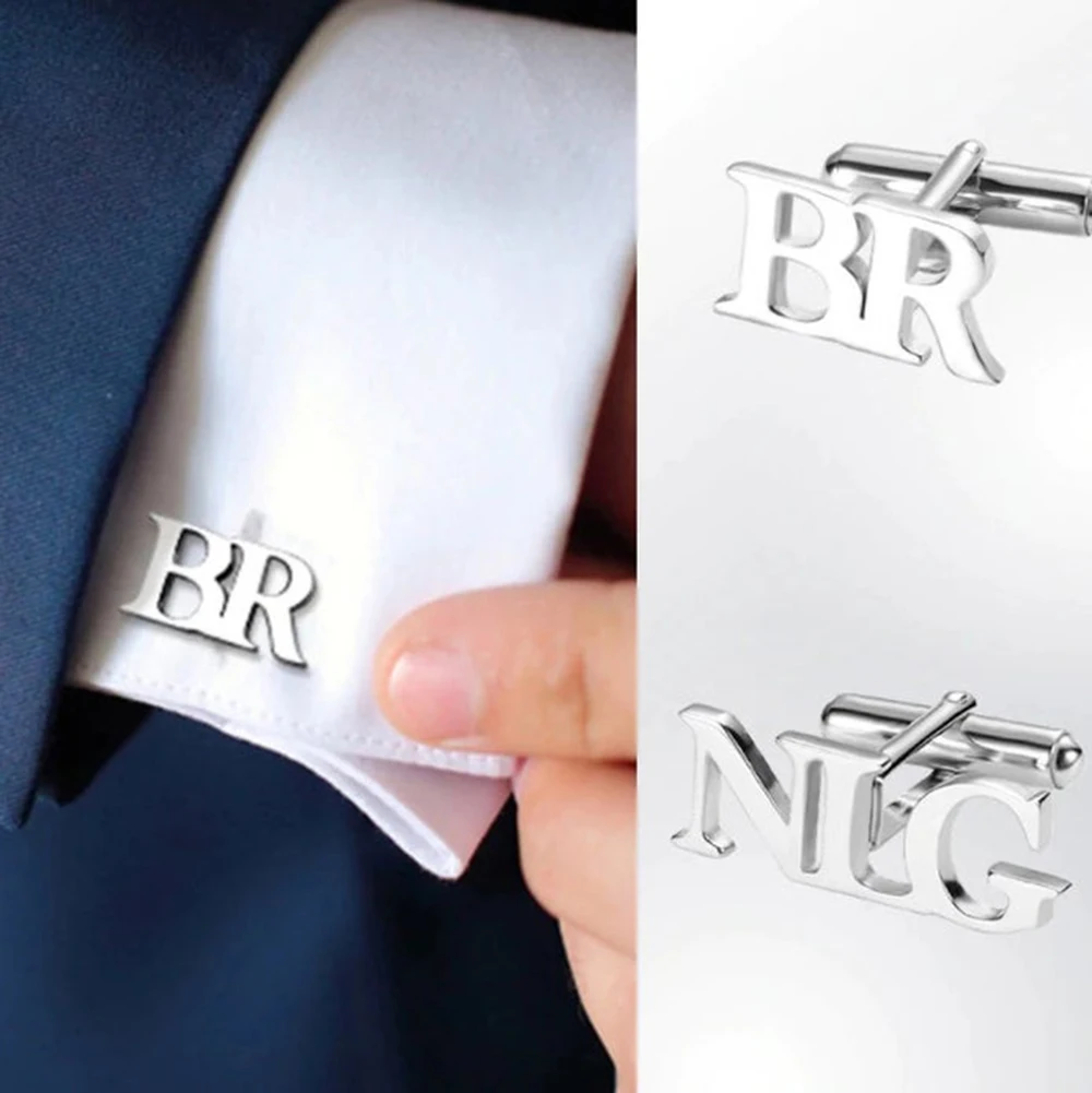 Personalized Mens Cufflinks Custom Logo Letter Cuffs Button for Grooms Shirt Clothes Cuff Links Stainless Steel Wedding Jewelry