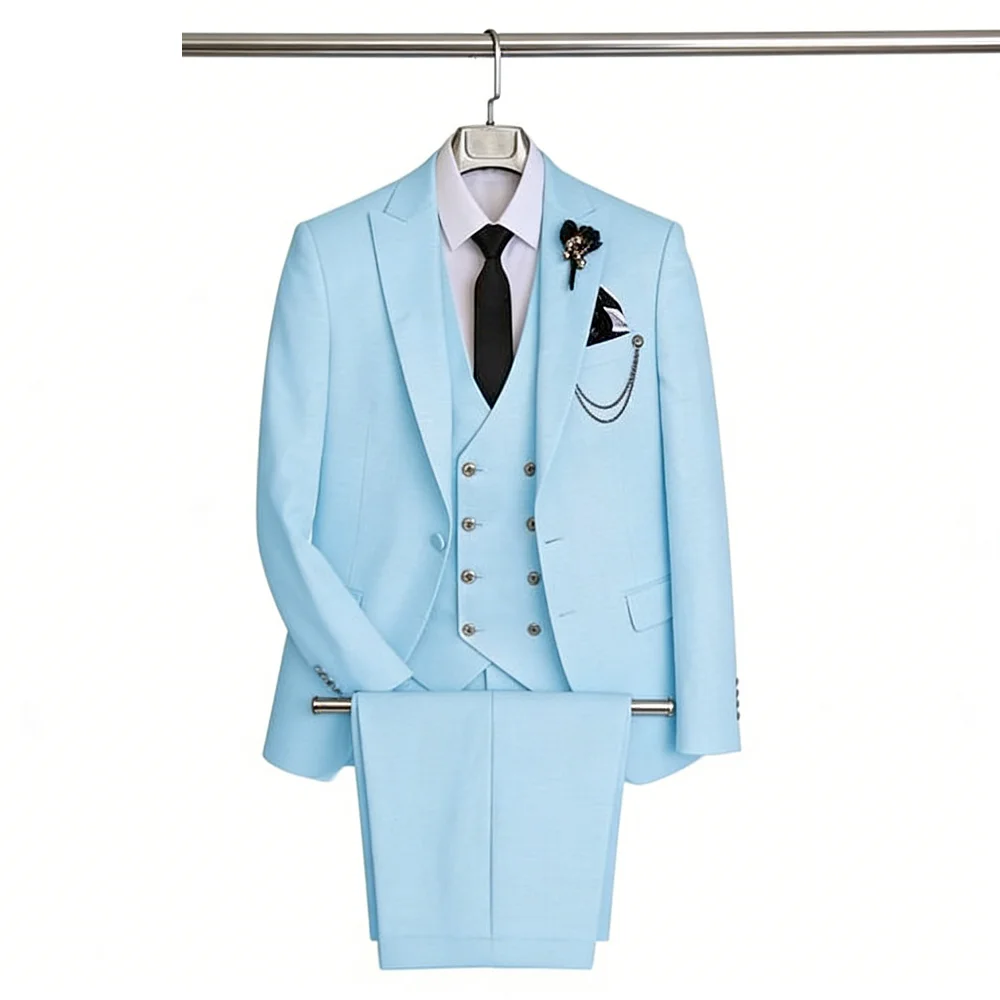 

Мужской свадебный костюм-тройка, приталенный, с острым лацканом, для жениха, смокинг, для торжеств, официальный костюм для свидетеля (пиджак+жилет+брюки)