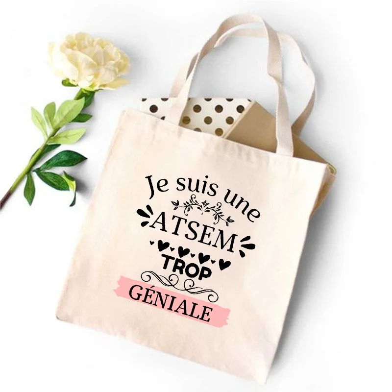 女性のためのスーパーatsemエコロジカルショッピングバッグ,フランスの印刷された原宿ファッションバッグ,ギフト,キャンバス,パーソナライズされたショルダーバッグ