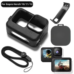 Silicone Case for GoPro Hero12 11 10 Black Tempered Glass Screen Protector Protective Film Lens Cap Cover for GoPro9 Accessories