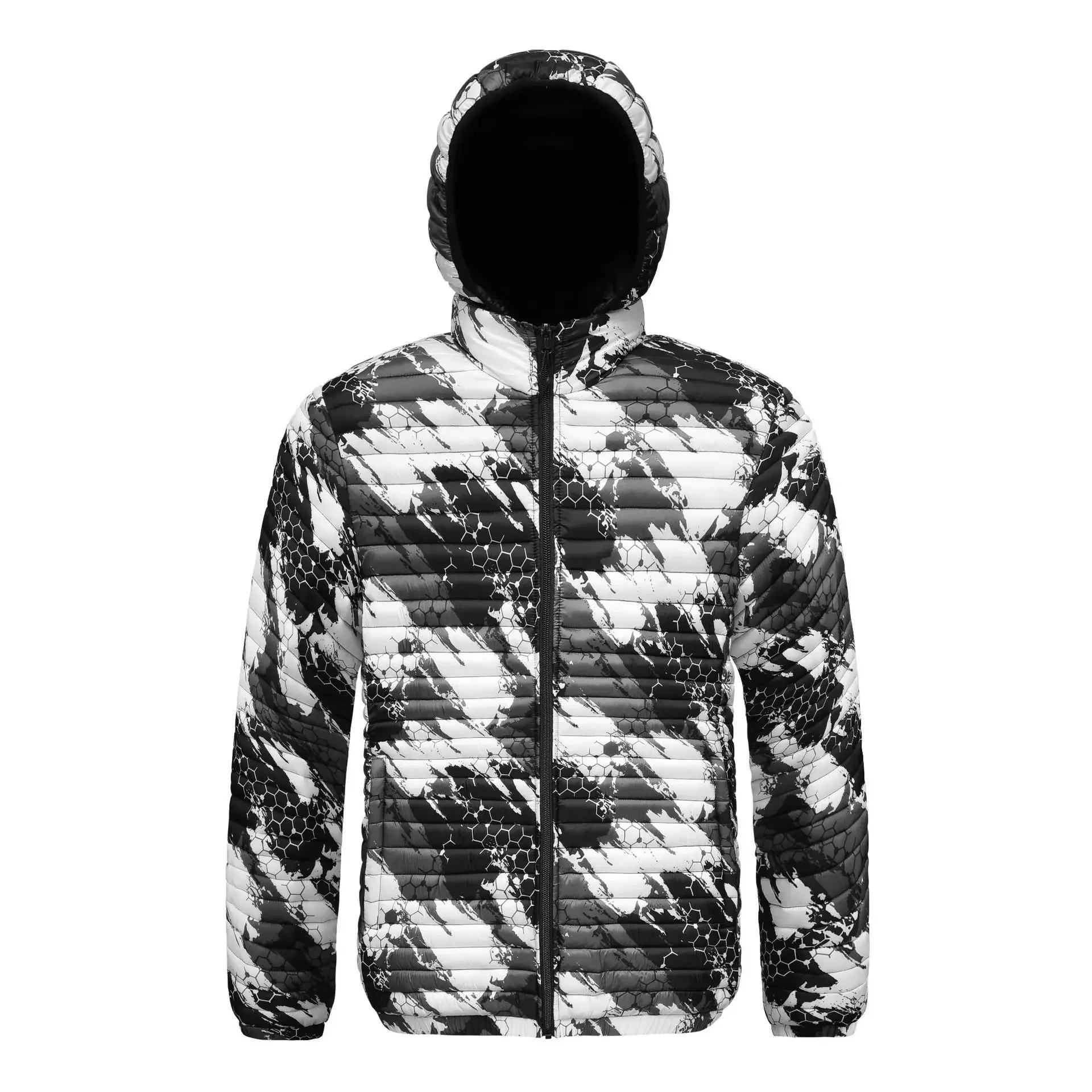 

Man Winter Coat Thicken Drawing Printed Detachable Hooded Male Down Jacket Stand Collar Long Sleeve Versatile Men Outerwear