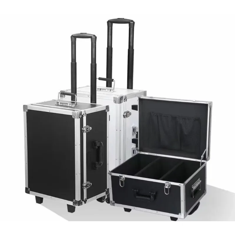 Silver Black Hard Shell Suitcase Suitcase with Divider and DIY Foam Insert Aluminum Flight Case with Equipment Wheels