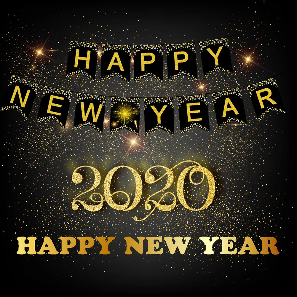 

2020 New Year Swallowtail Banner Black and Golden Happy New Year Hanging Bunting for Party Decoration Celebration Wall Ceiling