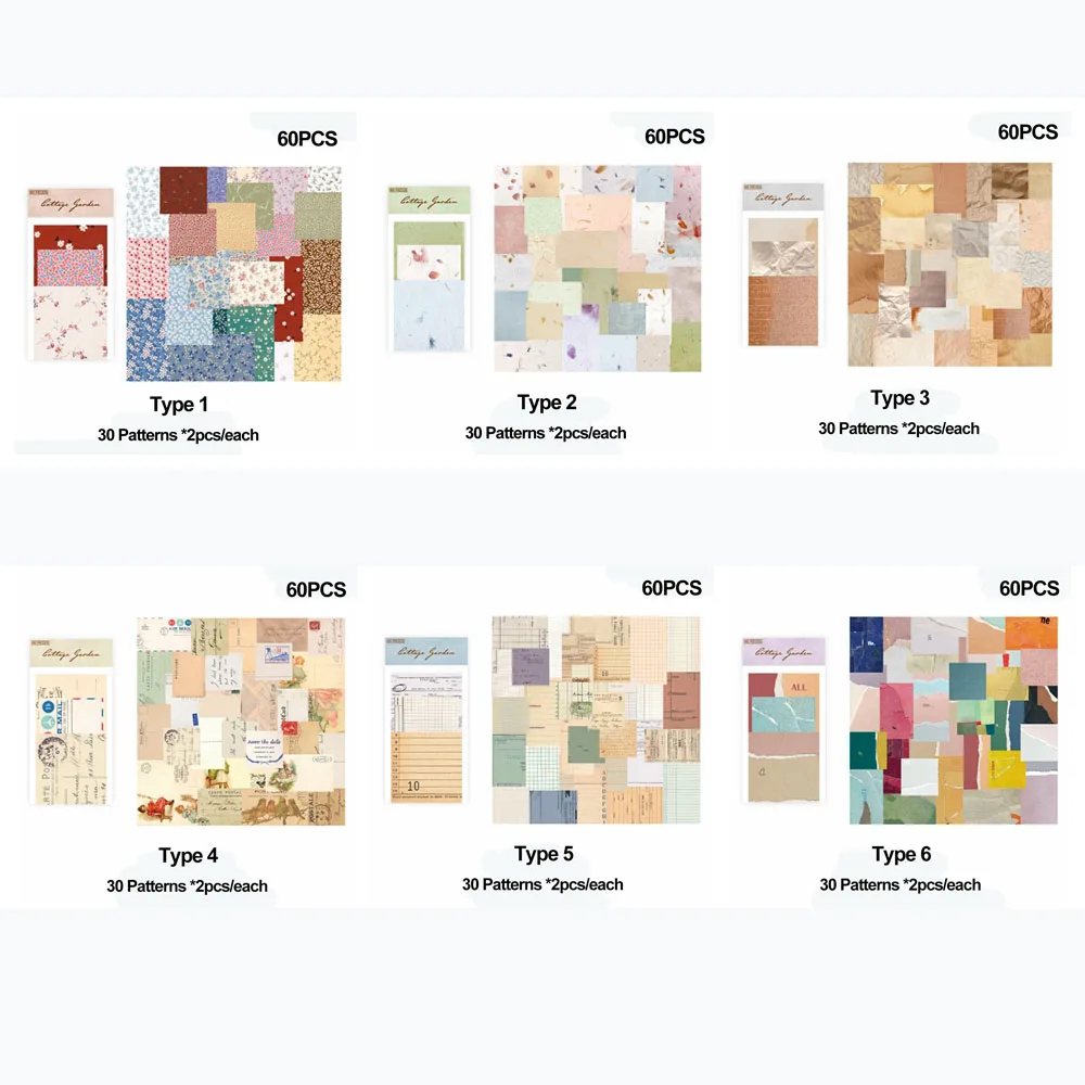 60PCS Making Journaling Creative Stationery Retro Floral Pattern Scrapbooking Card Scrapbook Material Paper Background Collage