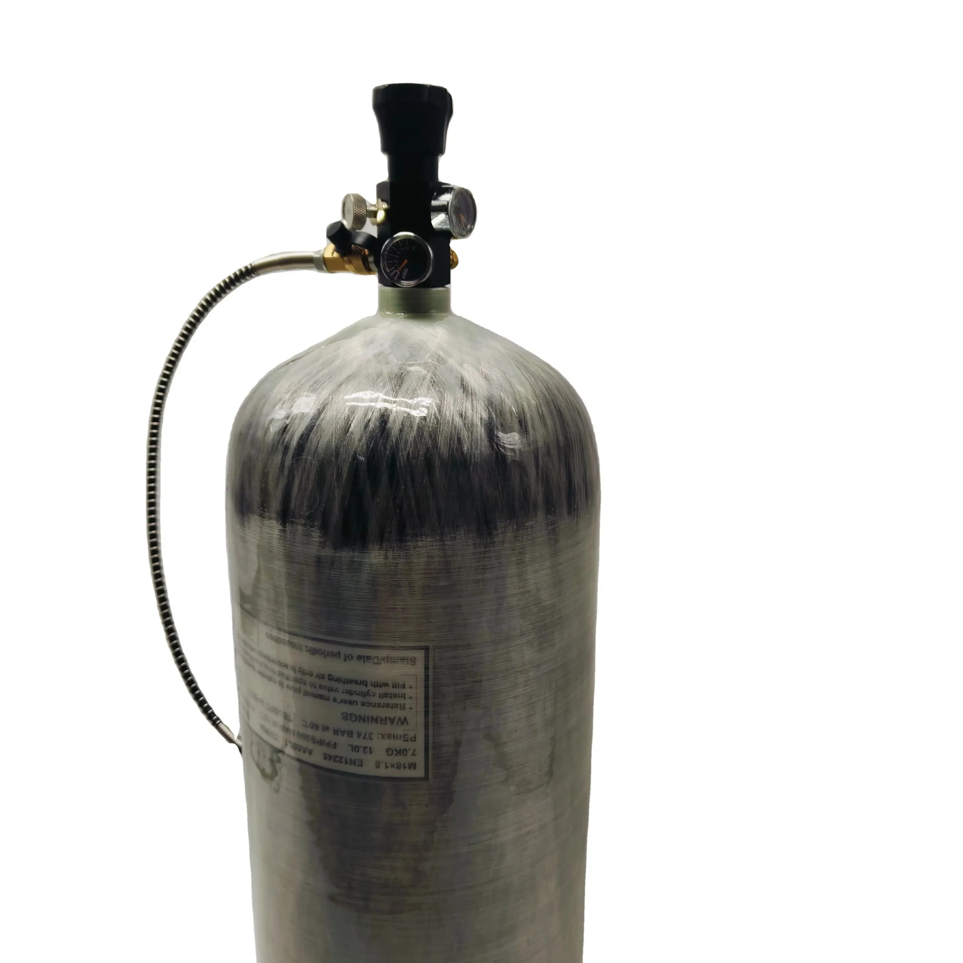 ACECARE 300Bar 4500Psi 12L أسطوانة ألياف الكربون HPA مع صمام قياس مزدوج محطة تعبئة المطاط واقية أسفل SCBA الغوص