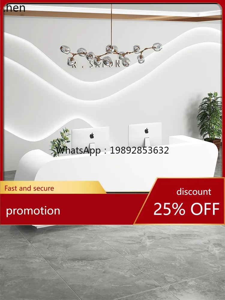 

HT Cashier Counter Company Front Desk Reception Desk Small Simple Modern White Lacquer Beauty Salon Bar Table