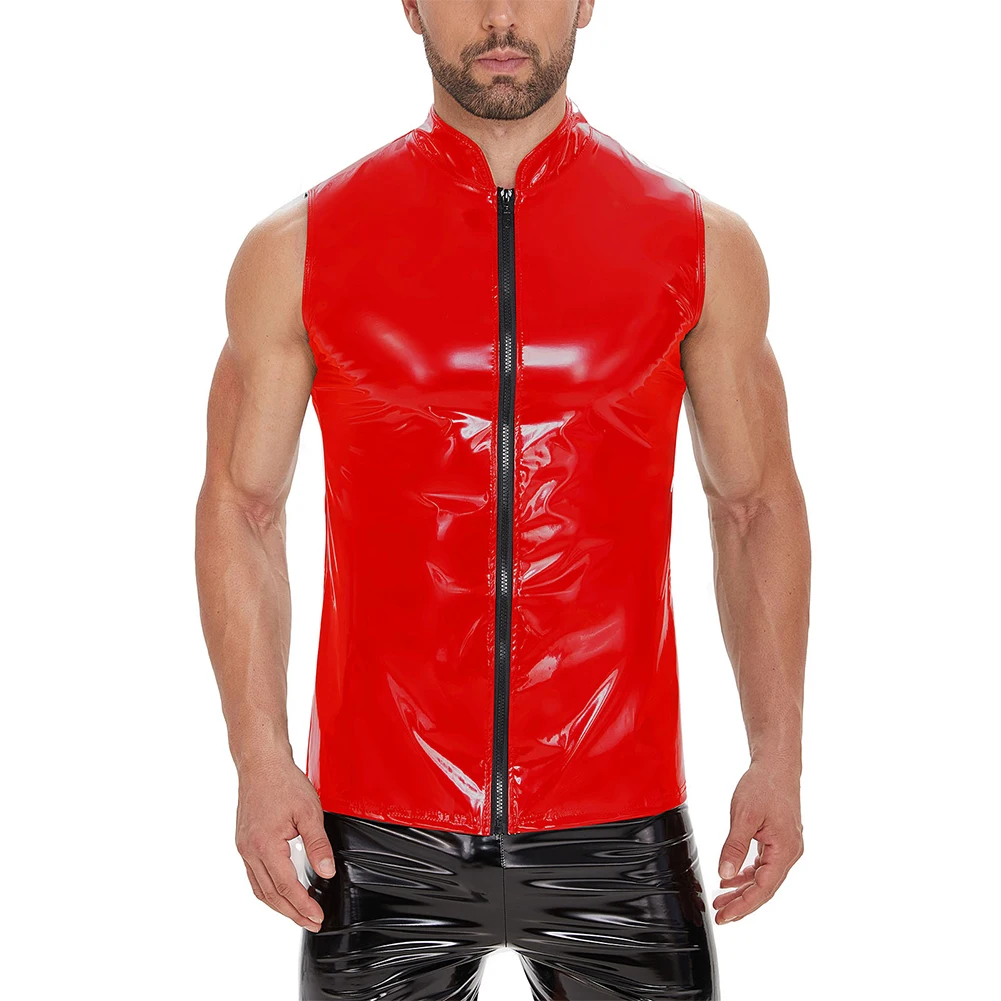 Comfy Fashion Hot Men Vest Top Dancing Zip Fall Lapel Mens Nightclub Regular Shiny Sleeveless Solid Vest Blouse