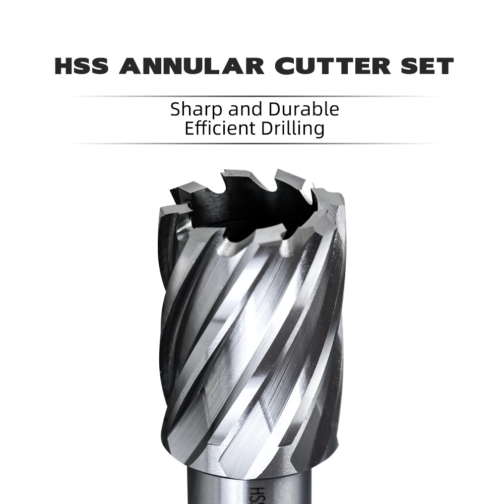 1 "7 Buah Set Pemotong Annular HSS 3/4" Bor Magnet Batang dengan PIN 9/16 "Hingga 1-1/16"