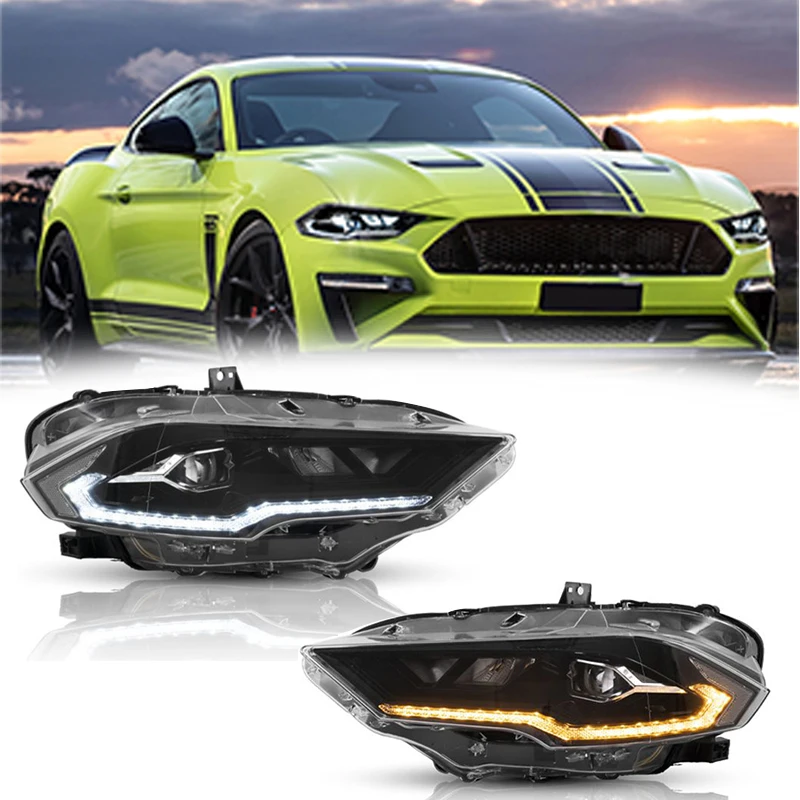 

2 шт. светодиодные фары для Ford Mustang 2018 2019 2020 2021 автомобильные аксессуары 12 В передние светодиодные DRL указатели поворота фара в сборе