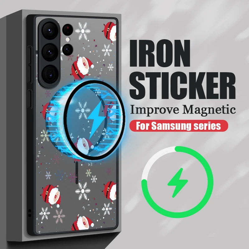 Funda de teléfono magnética de muñeco de nieve de Navidad para Samsung Galaxy S25 Edge S24 S23 S22 S25 Ultra S24 S23 Plus S24 S23 S21 FE TPU PC