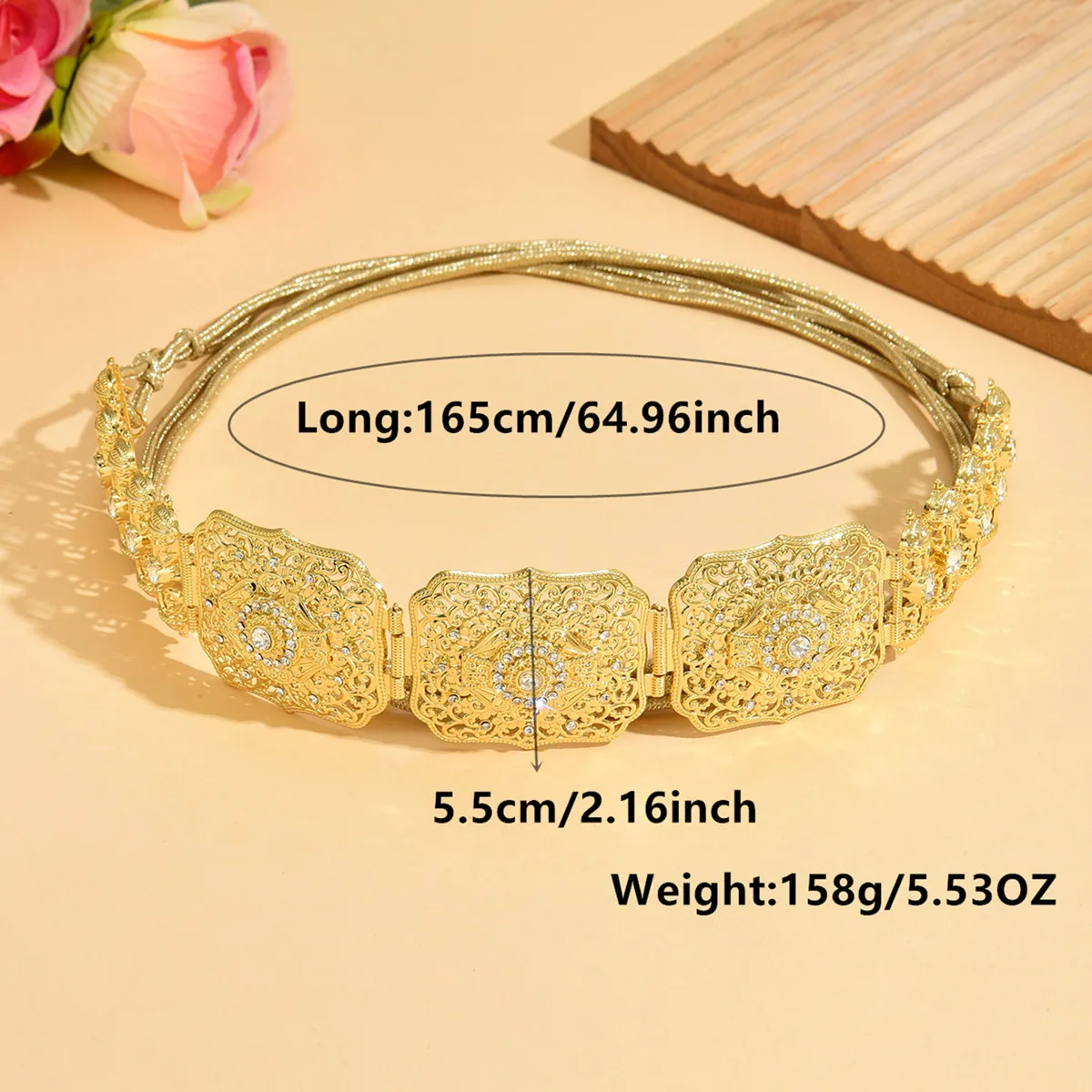 مجوهرات حزام العروس على الطراز المغربي، حبل، سلسلة، معدن مطلي بالذهب، نمط مجوف، حزام أداء فستان الزفاف العتيق